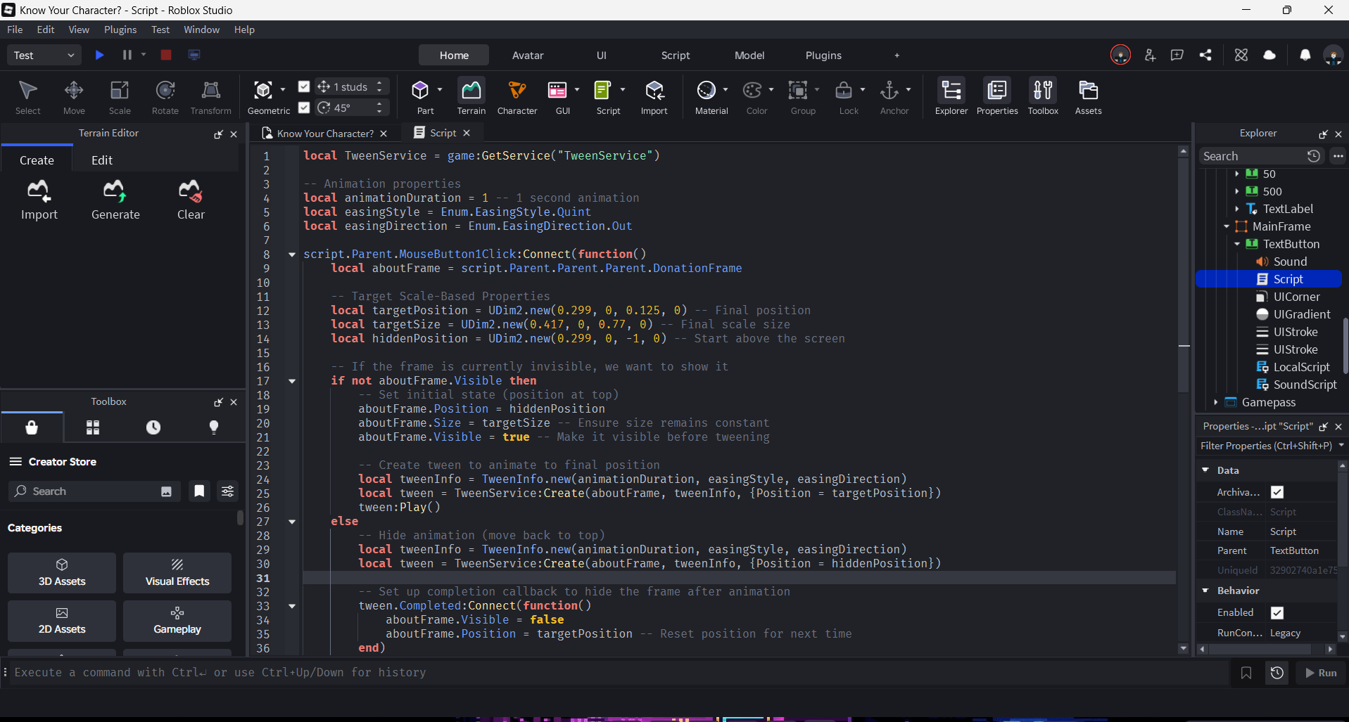 Roblox Studio development environment